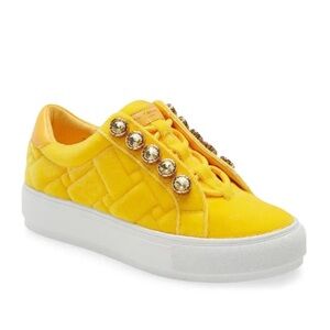 Kurt Geiger London Liviah Chunky Yellow Velvet Jeweled Rhinestone Sneakers EU 36